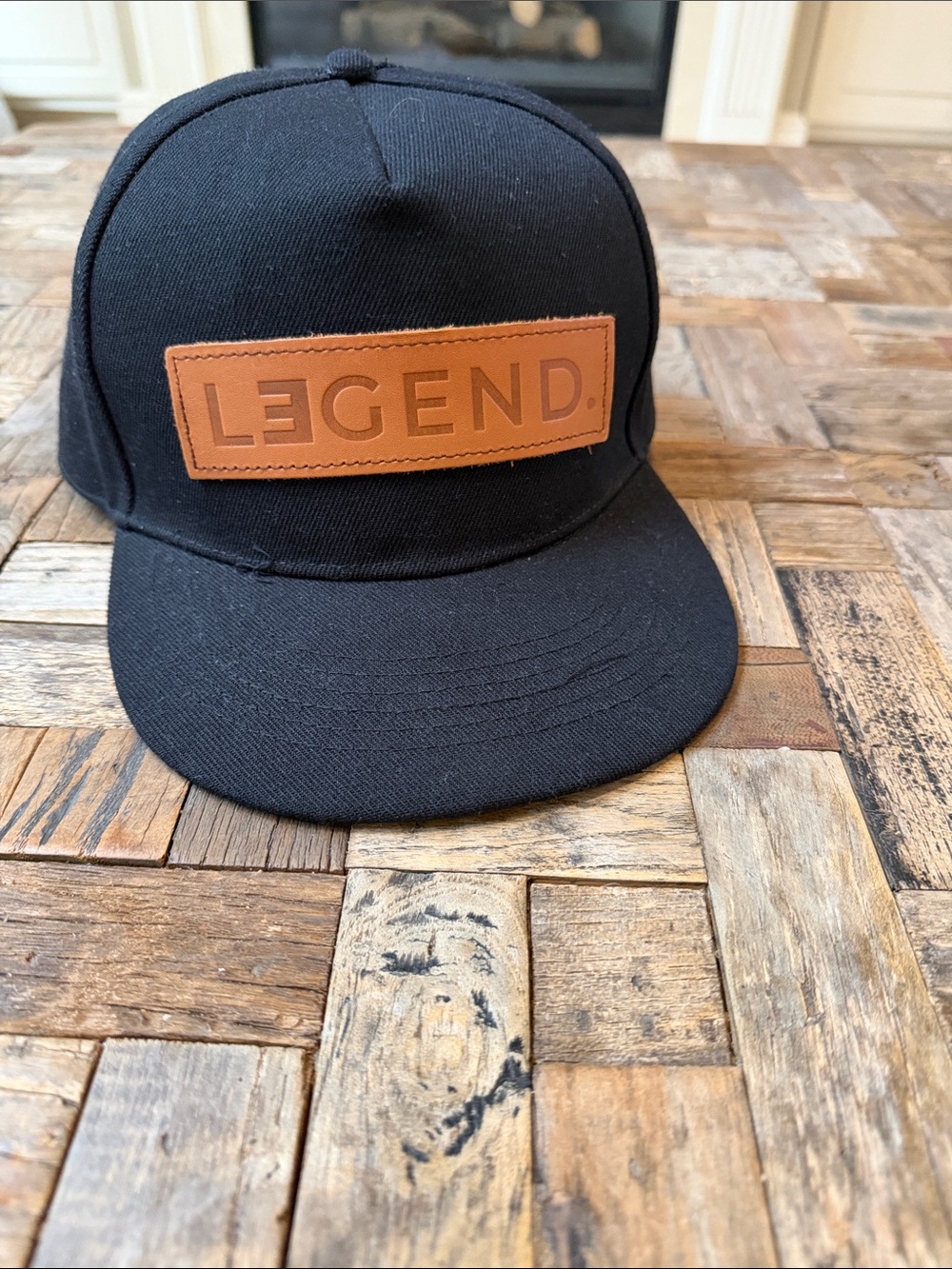 Legend Black Snapback Flatbill Hat with Brown Leather Patch